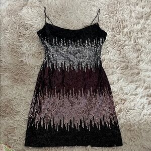 B Darlin Black & Silver Sequin Ombre Mini Dress